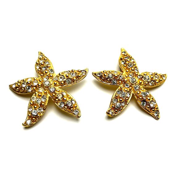 Norma Jean Jewelry - Vintage Norma Jean Starfish Rhinestone Earrings Clear Rhinestones Beachy Resort